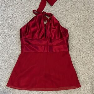 BCBG Red Satin & Chiffon Top, S